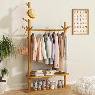 实木衣帽架落地卧室家用挂衣架房间置物架简易立式榉木晾衣架子