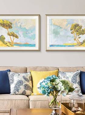 现代美式客厅沙发背景挂画法式轻奢卧室床头装饰画简欧海边挂画