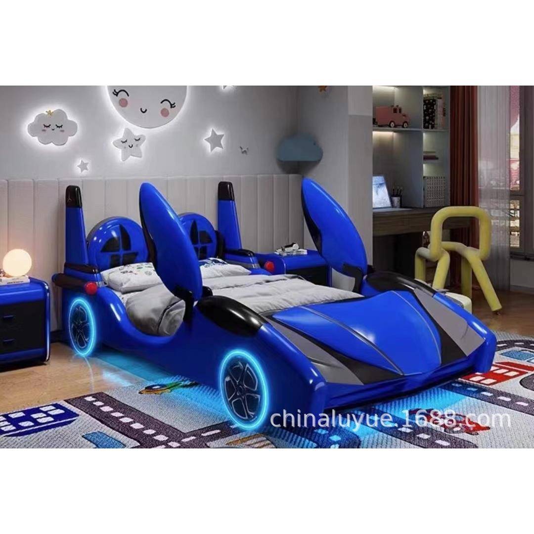 儿童床男孩网红汽车床带护栏卧室学生跑车床卡通单人可储物实木床