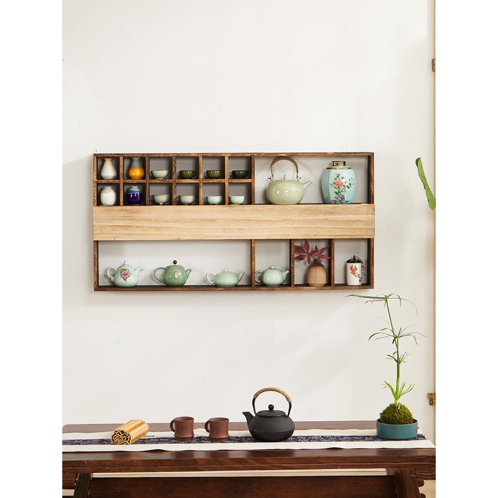 实木博古架中式挂墙墙上茶杯架壁挂式置物架茶壶茶具收纳架多宝阁