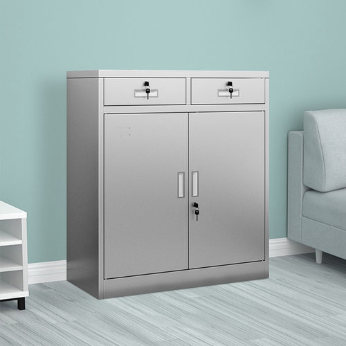 不锈钢矮柜办公室文件储物柜带锁工具收纳柜活动抽屉床头柜子