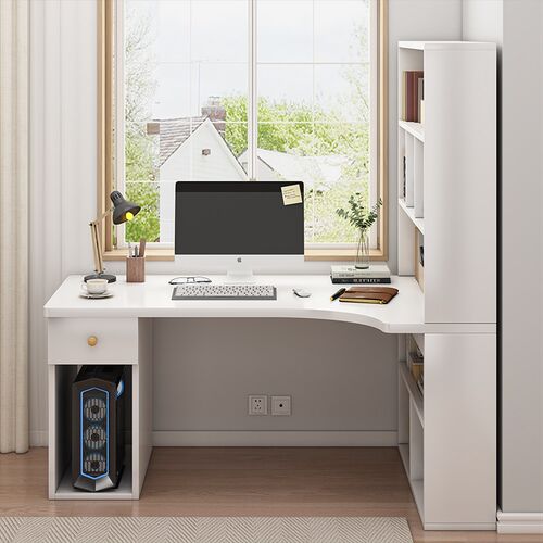 转角书桌书架组合书桌式L型写字桌卧室女孩电脑梳妆台化妆一体桌