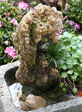 石磨流水假山石块磨盘配件景观装饰阳台庭院花园石磨流水摆件造景