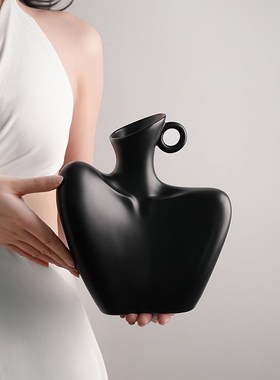 贝汉美陶瓷艺术锁骨花瓶摆件客厅插花小众设计感电视酒柜玄关装饰