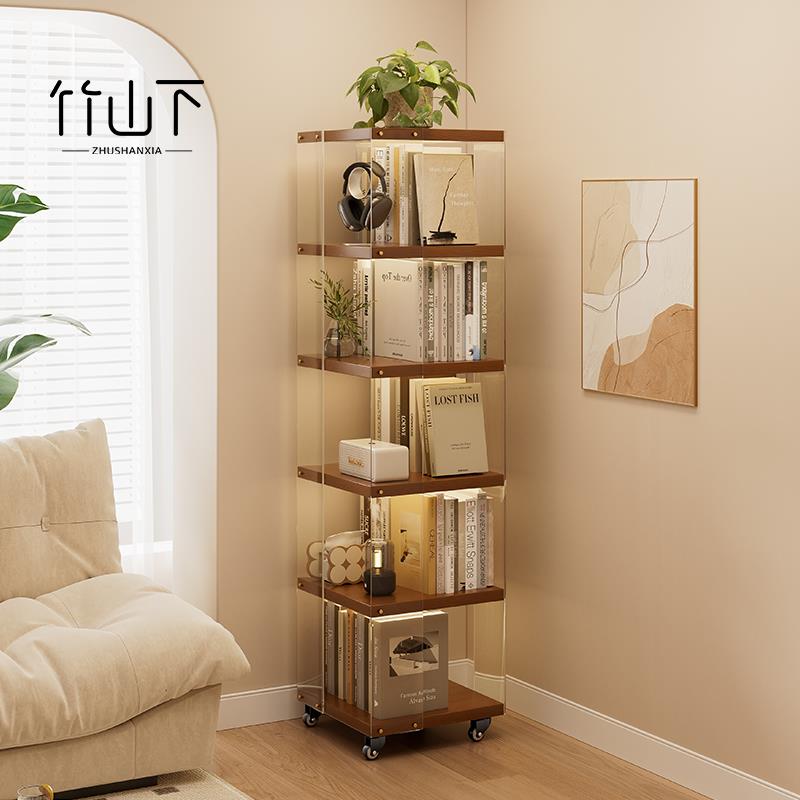 旋转书架360度书柜收纳客厅书桌落地多层可移动学生简易置物架子