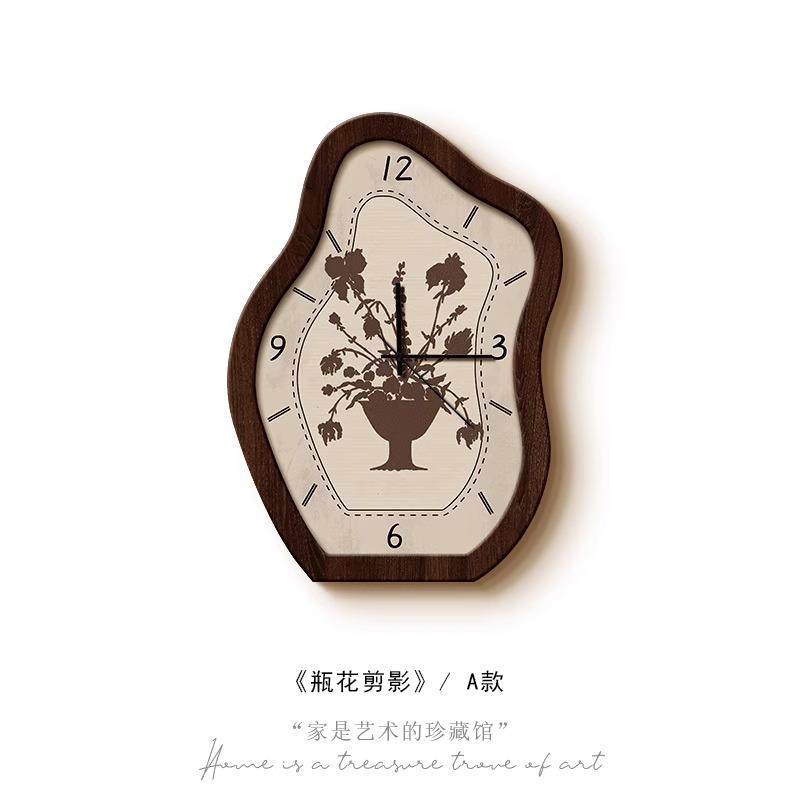 《瓶花》中古风钟表客厅挂钟2024新款创意挂墙时钟摆件花卉餐厅画,家居饰品,现代装饰画,淘宝优惠券,粉丝福利购,淘宝优惠卷
