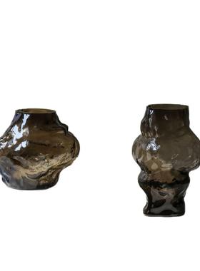 美式复古咖色异形玻璃花瓶客厅卧室桌面摆放插花花器家居装饰品