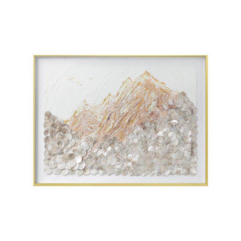 法式客厅沙发背景墙装饰画风景仿贝壳玄关挂画轻奢级感三联壁画