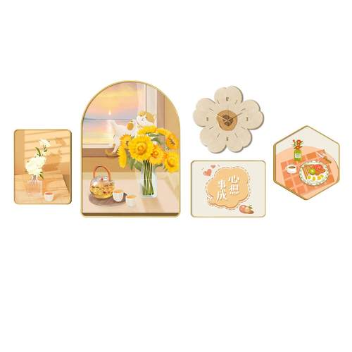 现代简约客厅花卉装饰画沙发背景墙壁画北欧奶油风小花表组合挂画