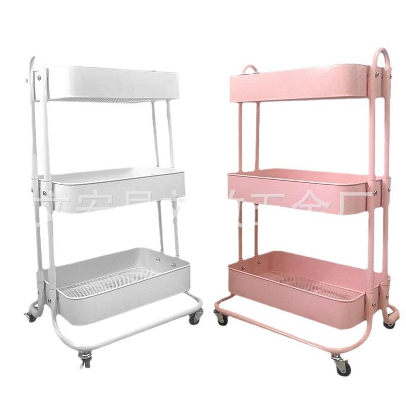 双扶手零推车置物架地式家用厨房收小纳架带轮双扶手多层食落储物