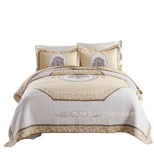 外贸JFTC-A11出口高华端欧式奢被花高档优质纯棉绣生命树床盖衍缝