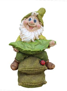 新款户外花园庭院摆件园艺装饰创意矮人花盆喂鸟器树脂工艺品摆件