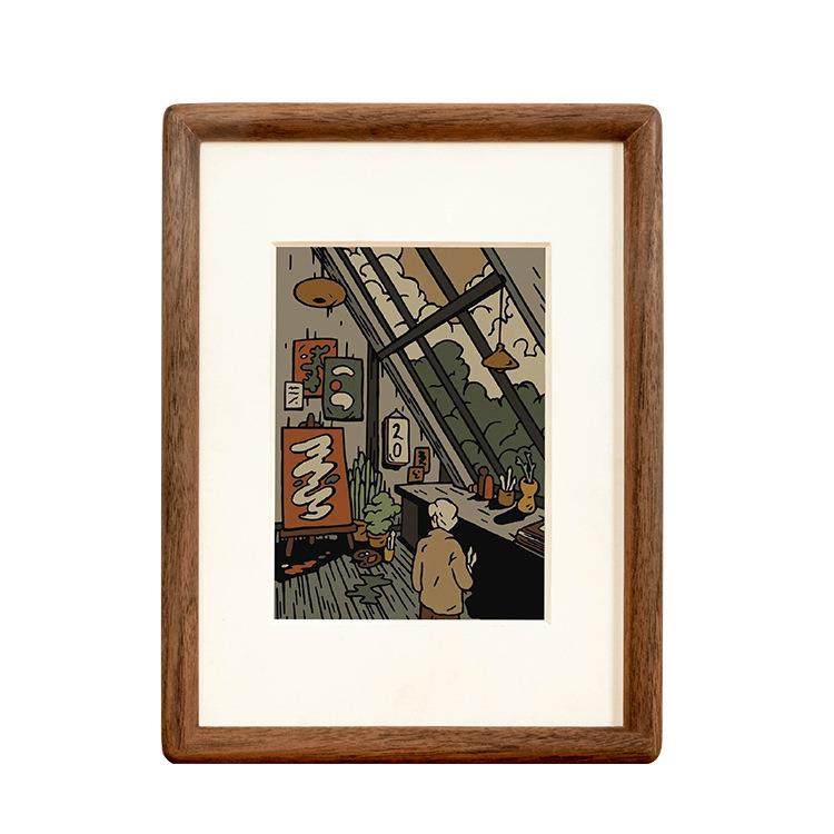 胡桃木相框实木榫卯柚木摆件摆台定制加厚实木相框圆角无漆