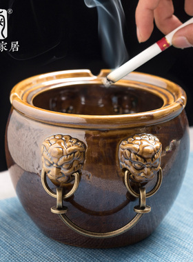 好货招财故宫缸聚宝盆烟灰缸家用客厅车载陶瓷个性摆件创意烟缸