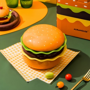 速发菜堡包造型好看的盘子碗套装陶瓷盘意餐具可爱汉创甜品碟釉下