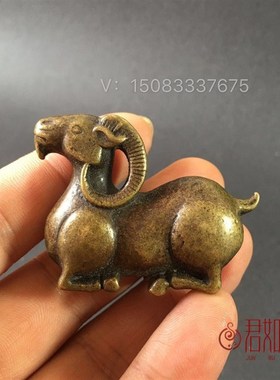 速发铜器古玩纯铜十搁生肖羊摆件 实心铜羊笔架二笔小羊山羊镇纸