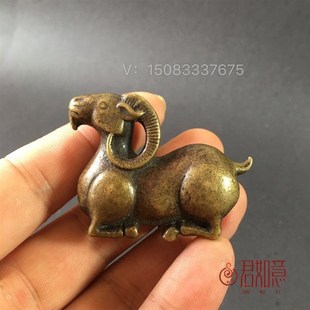 速发铜器古玩纯铜十搁生肖羊摆件 实心铜羊笔架二笔小羊山羊镇纸