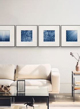 速发新中式蓝色仿蜡染装饰画画玄象关摆抽酒店别墅会所多联挂画