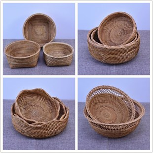 速发家南藤编收纳盒筐水果盘零创篮越用食意茶几点心篮竹藤制品