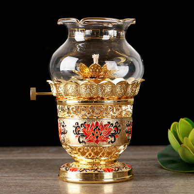速发彩油灯供佛莲花纯油灯酥铜家用防风明长灯供灯佛灯香油灯