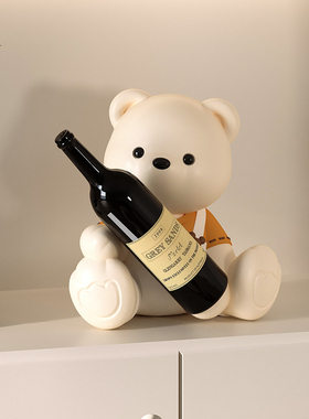 速发可爱熊红酒架柜件摆油风酒柜装饰品葡萄酒托高级感客厅餐边摆
