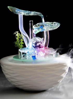 乔迁送礼客厅装饰品流水桌面小喷泉摆设陶瓷风水轮创意加湿器摆件