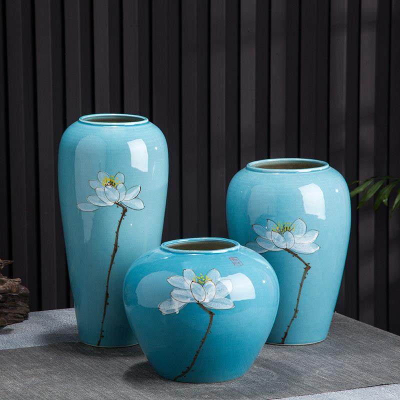 景德镇陶瓷花瓶手绘荷花新中式电视柜餐桌干插花水培花盆客厅摆件,家居饰品,花瓶,淘宝优惠券,粉丝福利购,淘宝优惠卷