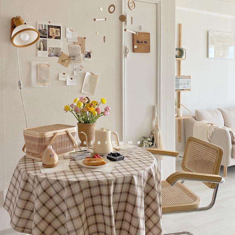 气质款桌布门帘~ins韩风格子桌布餐桌布全棉沙发巾拍照背景布隔断