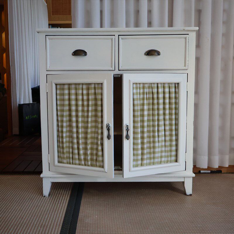 玻璃柜门遮挡纱帘魔术贴厨房窗户复古格子遮丑窗帘杂物衣柜绷纱帘