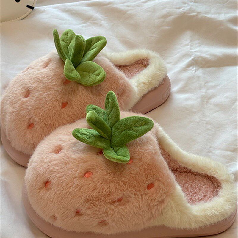 趣味卡通可爱草莓女棉拖鞋秋冬季毛毛绒家居保暖厚底防滑男童保暖