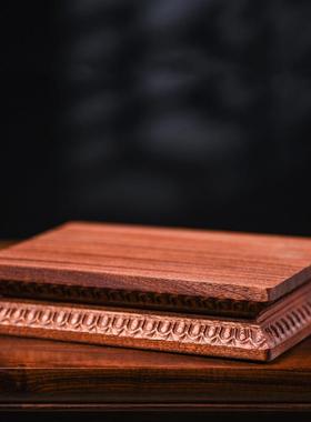 实木莲花底座佛像奇石头花瓶香炉茶壶托盘圆形托架木质工艺品摆件