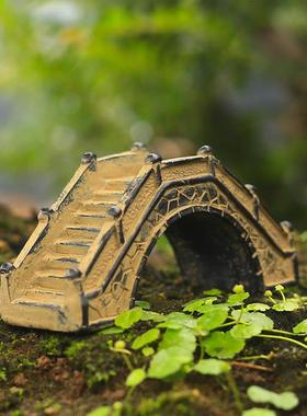 中式覆古小桥彷真石桥花卉微缩景观盆景造景假山流水茶桌装饰摆饰