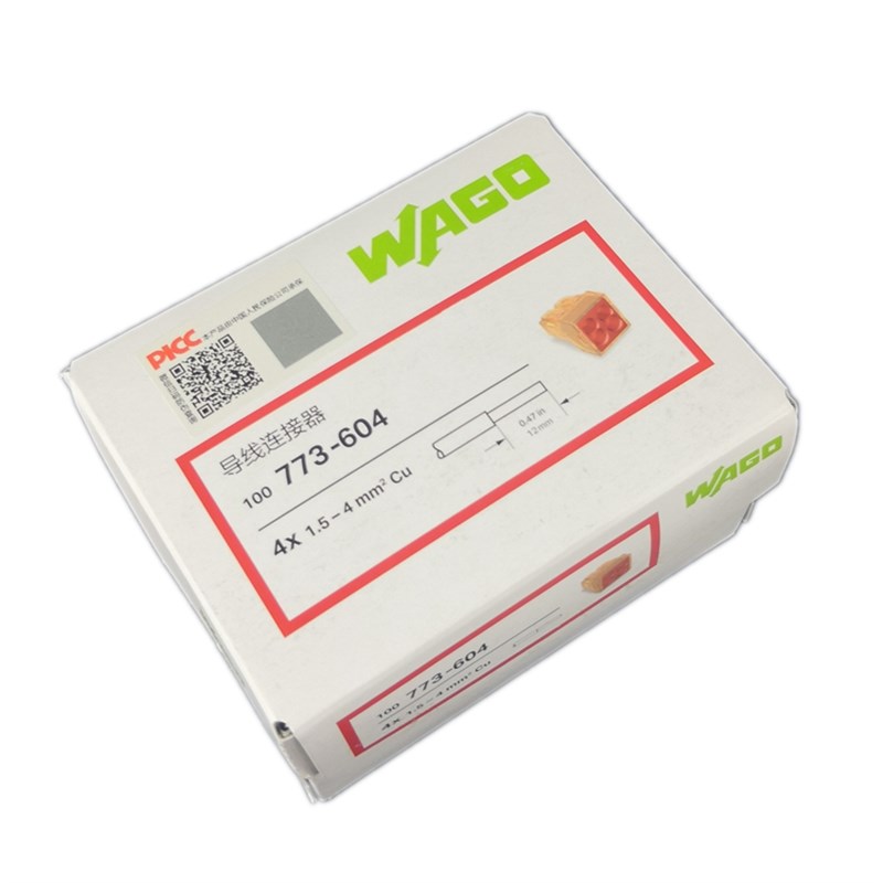 德国WAGO万可接线端子 4孔电线连接器4平方线773-604(100只/盒)