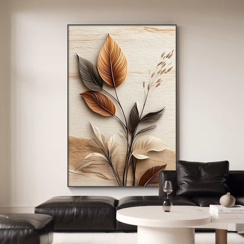 现代简约客厅装饰画立体感叶子砂岩画沙发背景墙壁画玄关餐厅挂画