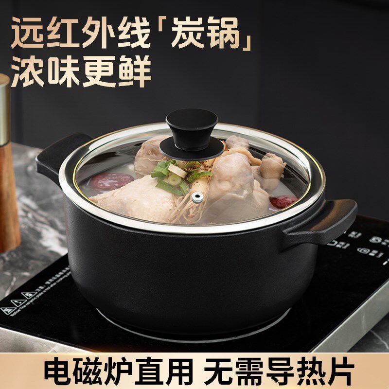 龙兴宝富炭鲜电磁炉砂锅煮粥煲汤不粘锅家用燃气灶明火干烧不裂