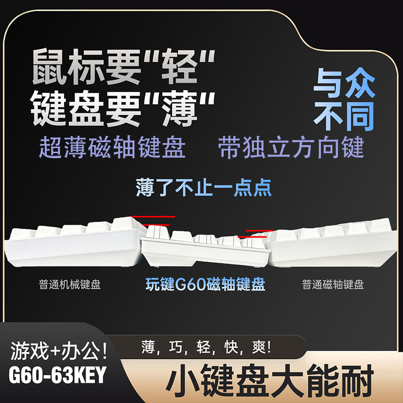 磁轴键盘带独立方向键机械电竞游戏低延迟RTFPS瓦玩键G60超薄63键