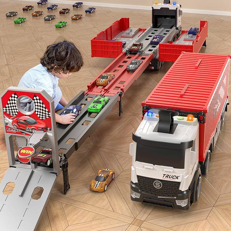 儿童变形弹射大卡车货车轨道车工程收纳货柜玩具汽车男女孩3到9岁