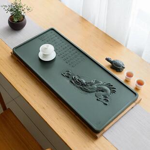 高档整块天罗绿茶盘家用泡茶台排水乌金石客厅轻奢现代石头茶海龙