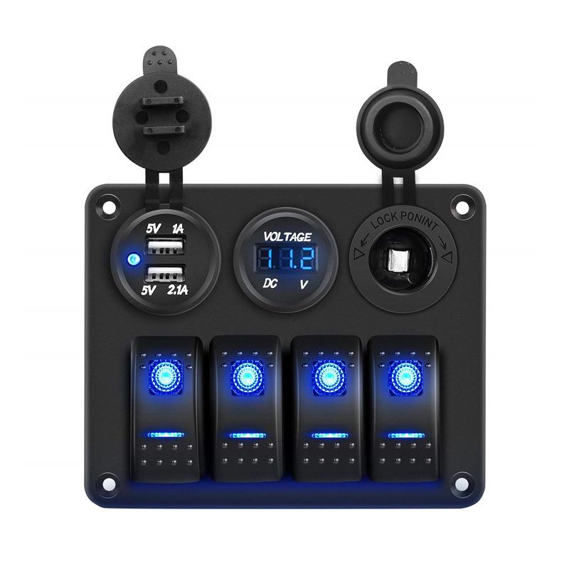 汽车改装车充车配件组合开关3位双USB车载充电电压表翘板开关12V