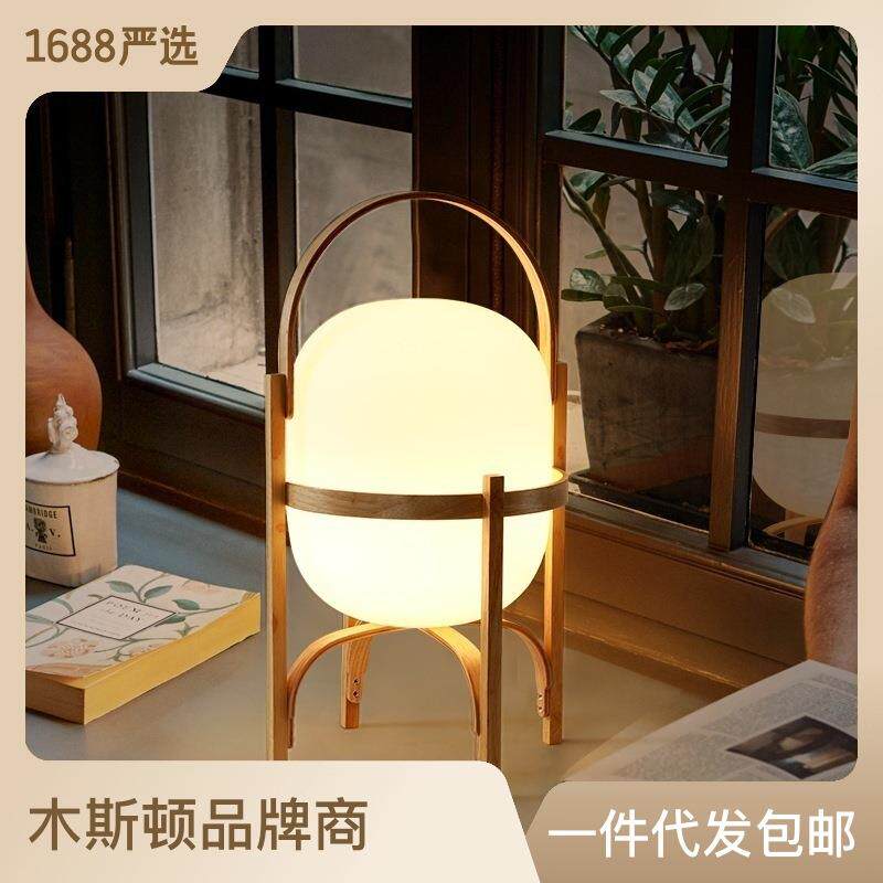 北欧简约现代设计师实木台灯创意日式卧室客户书房床头玻璃台灯