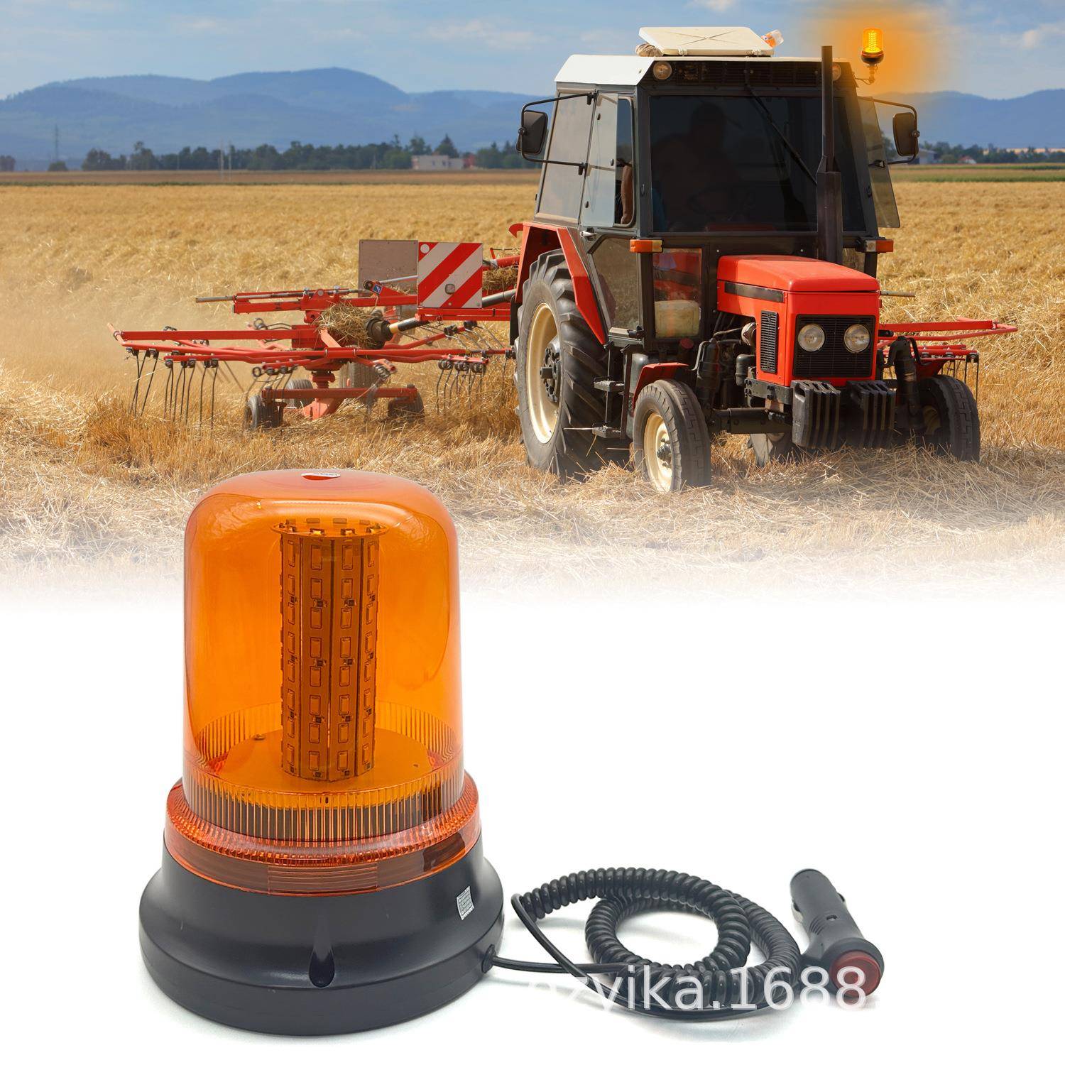 80LED汽车警示灯磁吸车顶旋转爆闪灯工程汽车卡车叉车顶频闪灯