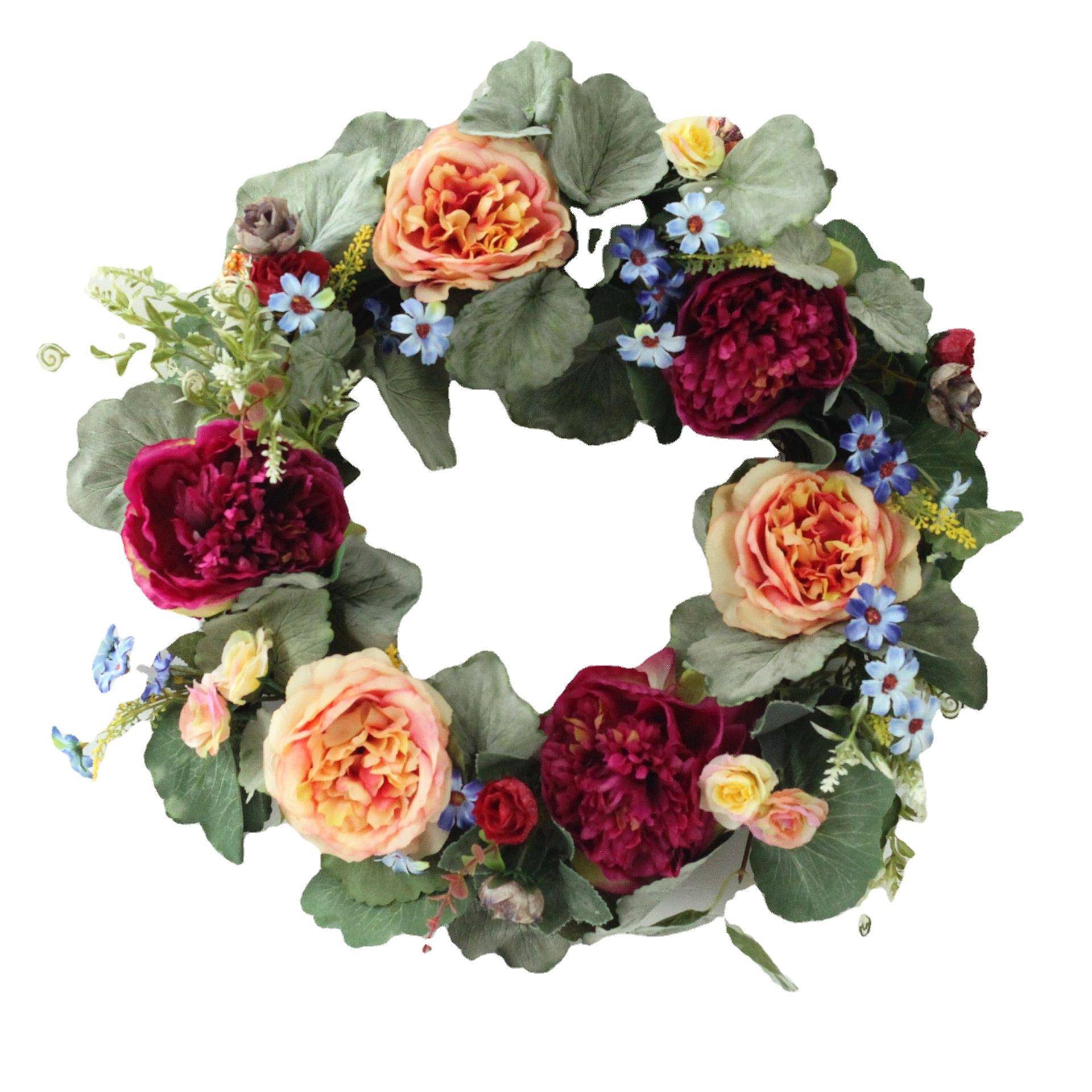 秋季新款花环门环绢花绢布牡丹花环门饰壁饰感恩节丰收节圣诞节