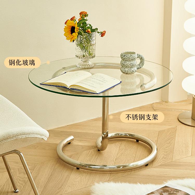 慵懒空间轻奢玻璃茶几小户型螺旋设计圆形桌子异性不锈钢边几