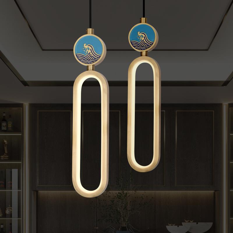 曼源新中式现代个性艺术餐厅灯吧台灯饰灯具卧室床头全铜小吊灯