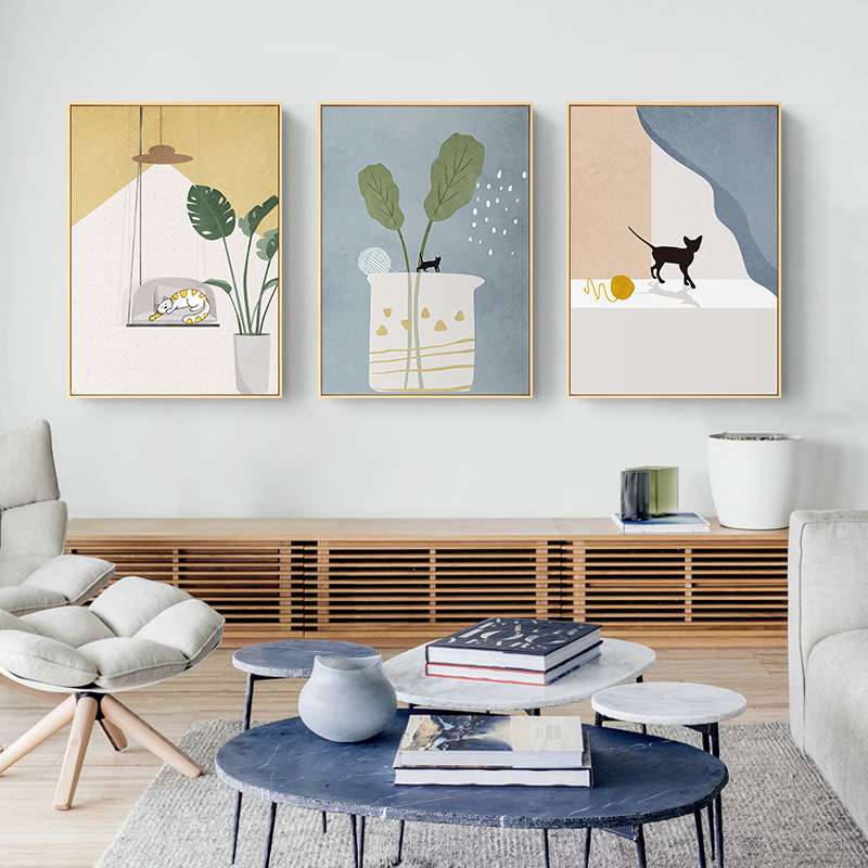 北欧清新客厅装饰画文艺绿色植物插画卧室床头壁画休闲区餐厅挂画图片