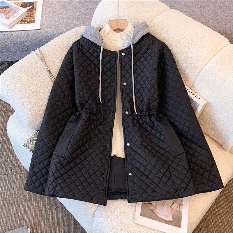 好货大码女2025年冬季新款连帽菱格棉服胖mm显瘦小个子面包服加厚