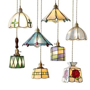 复古怀旧老上海餐厅小吊灯手工日式 黄铜彩色玻璃卧室民宿吧台 法式