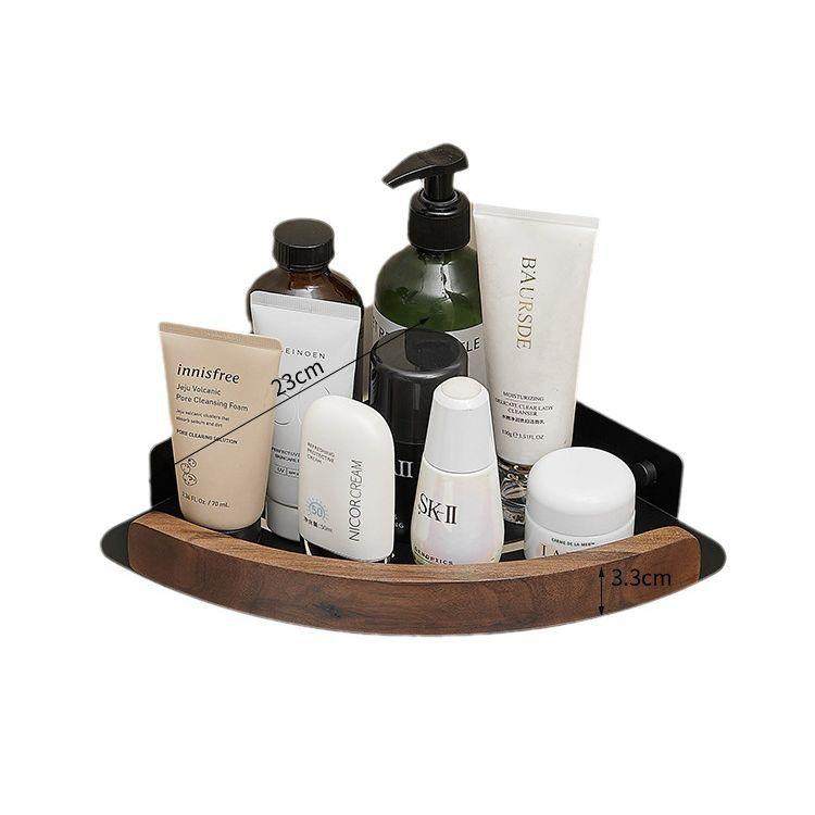 胡桃木卫生间置物架免打孔浴室转角架淋浴房洗澡间三角篮壁挂实木