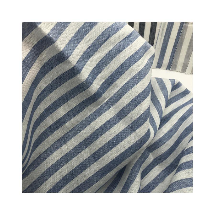 纯亚麻条纹料色织麻衣条子上布料天然亚AXH麻布lin面en