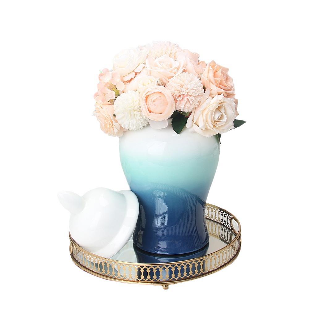 创意渐变色陶瓷军罐将欧式花瓶工艺品摆件玄关蓝装饰储LEK物罐